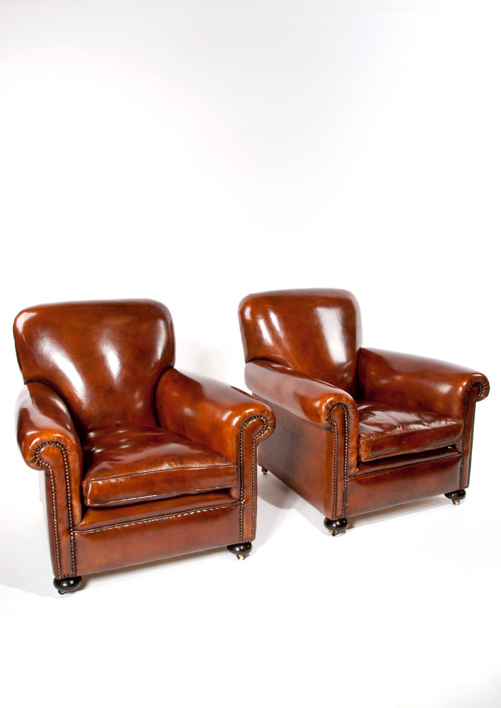 Quality Pair Antique Leather Club Armchairs