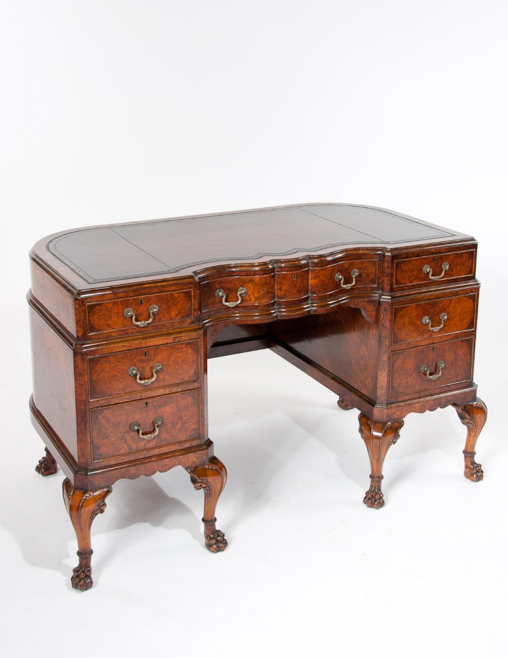 Stunning Shaped Antique Burr Walnut Desk 