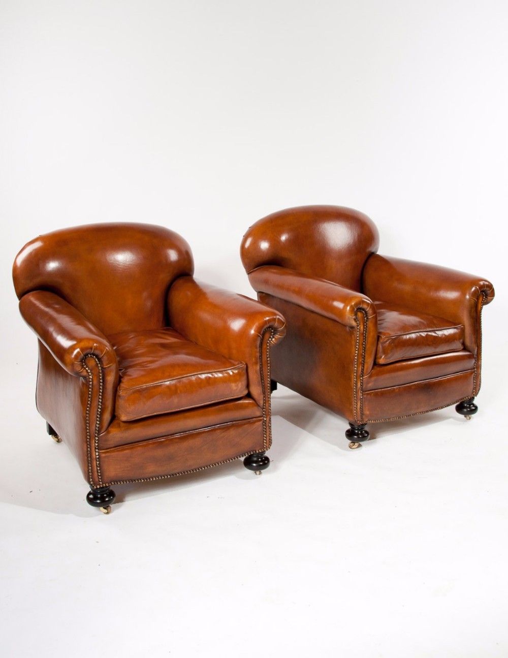 Quality Pair Antique Leather Club Armchairs