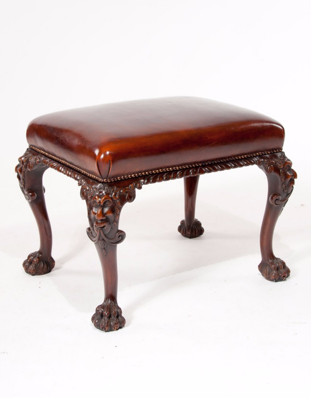 Fine Quality Antique Walnut Leather Top Stool