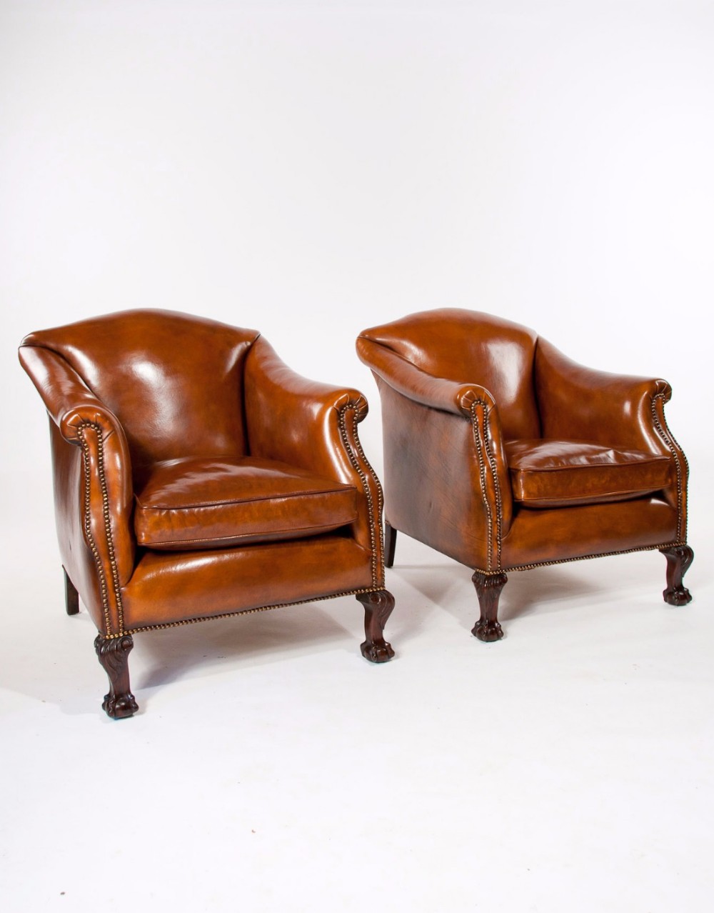 Stunning Pair of Antique Leather Armchairs 