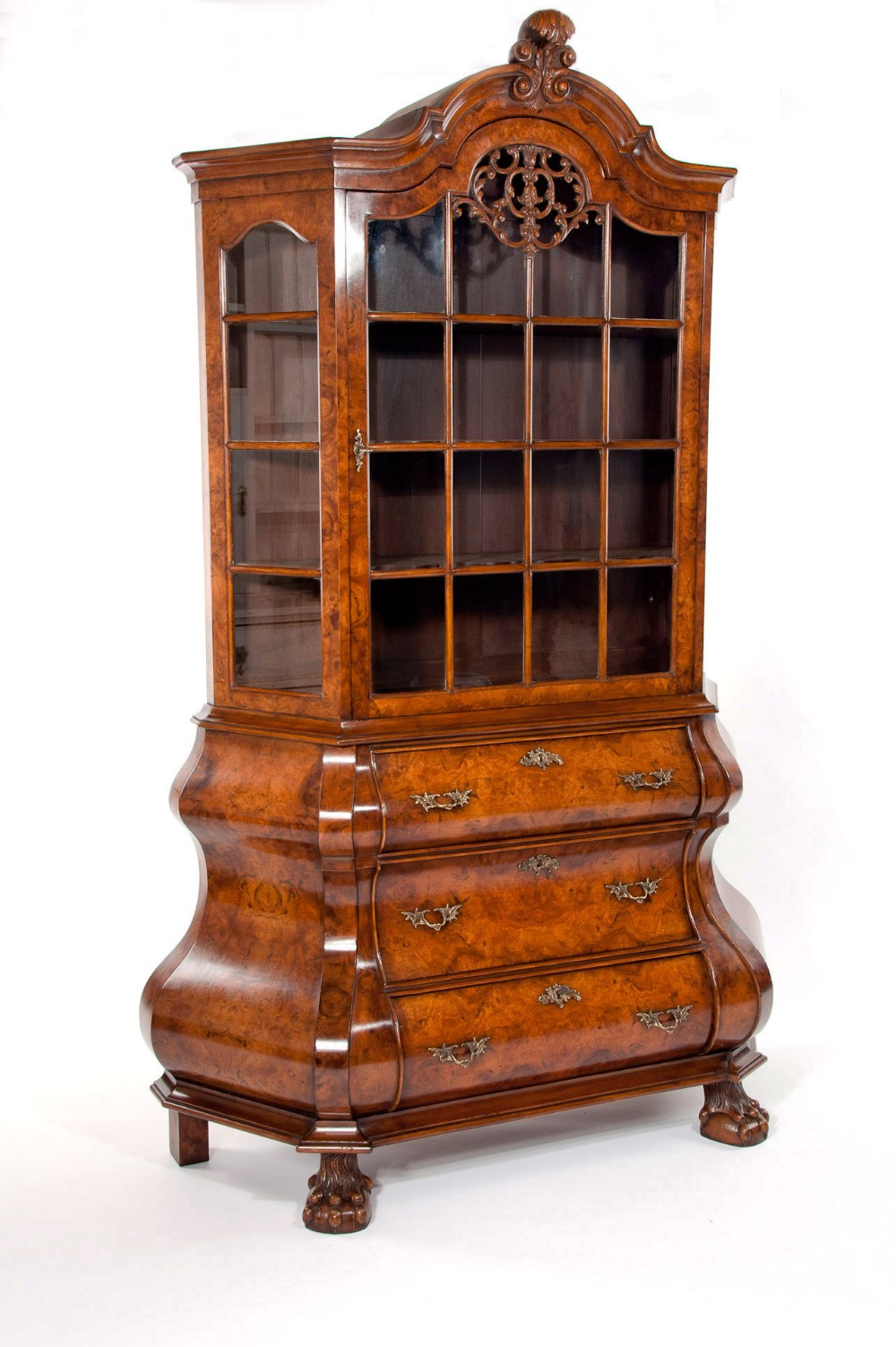 A Quality Burr Walnut Bombay Display Cabinet 
