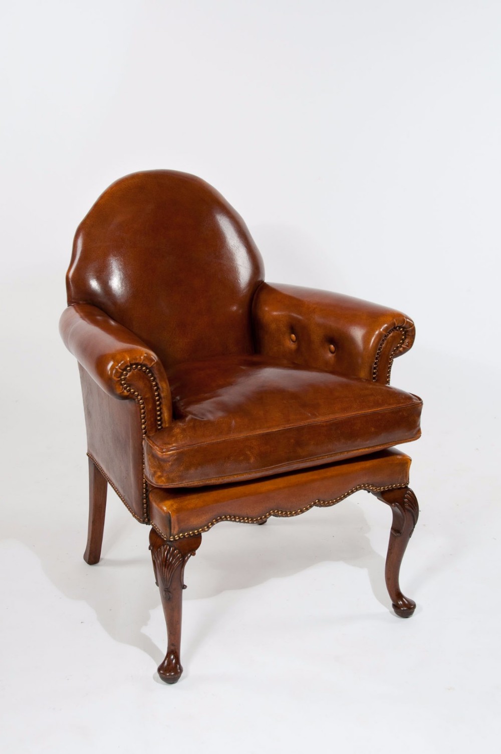 Quality Antique Leather Walnut Armchair