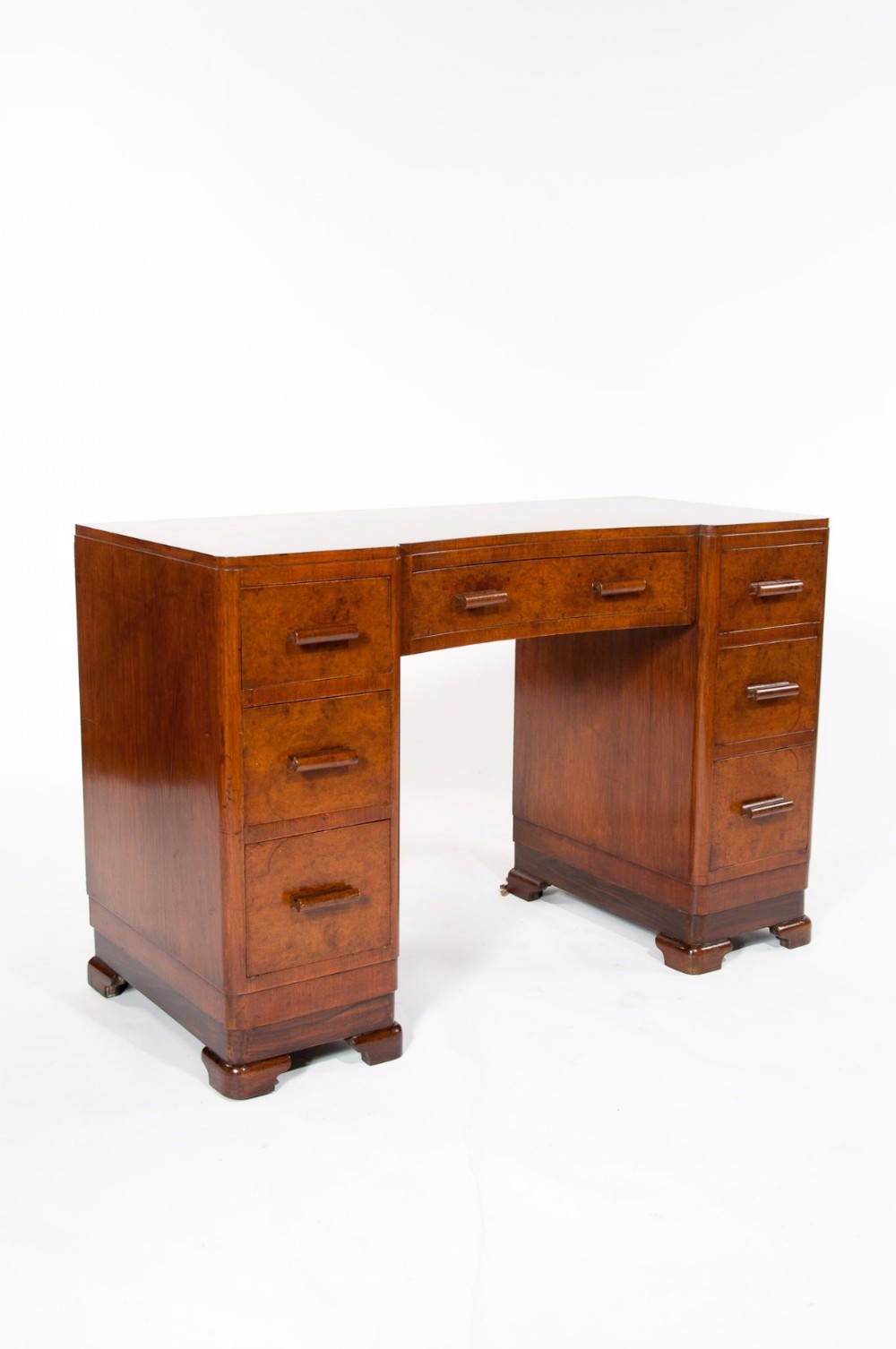 Quality Shaped Art Deco Burr Walnut Desk 