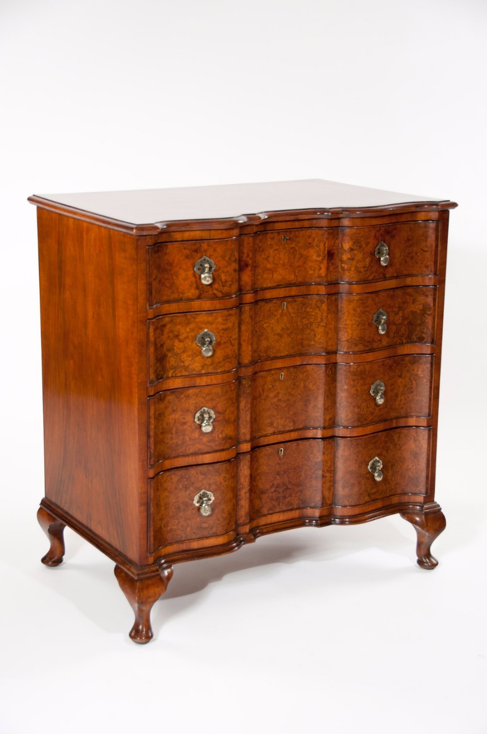 Fine Burr Walnut Shaped Front Chest Of Drawers