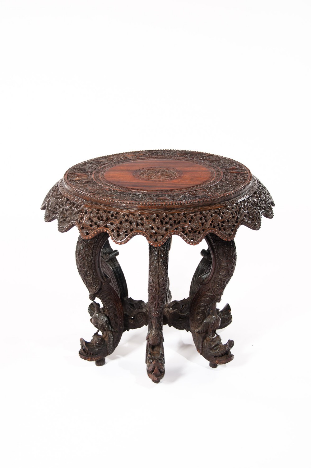 An Impressive 19th C Anglo Indian Carved Revolving Occasional Table