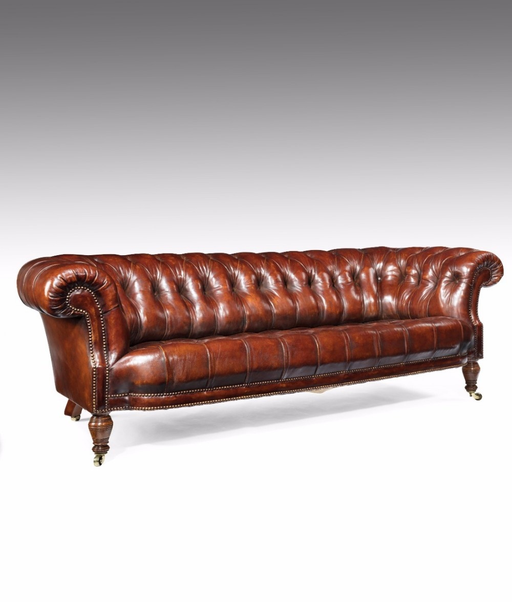 19th Century Walnut Holland and Sons Leather Chesterfield 