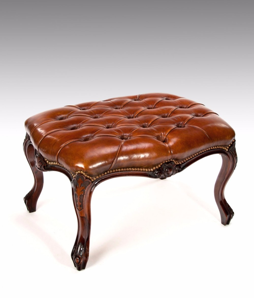 A Large Early Victorian Rosewood Leather Stool