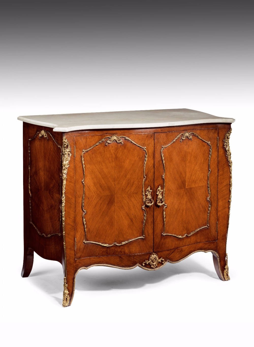Quality Shaped Kingwood and Marble Side Cabinet