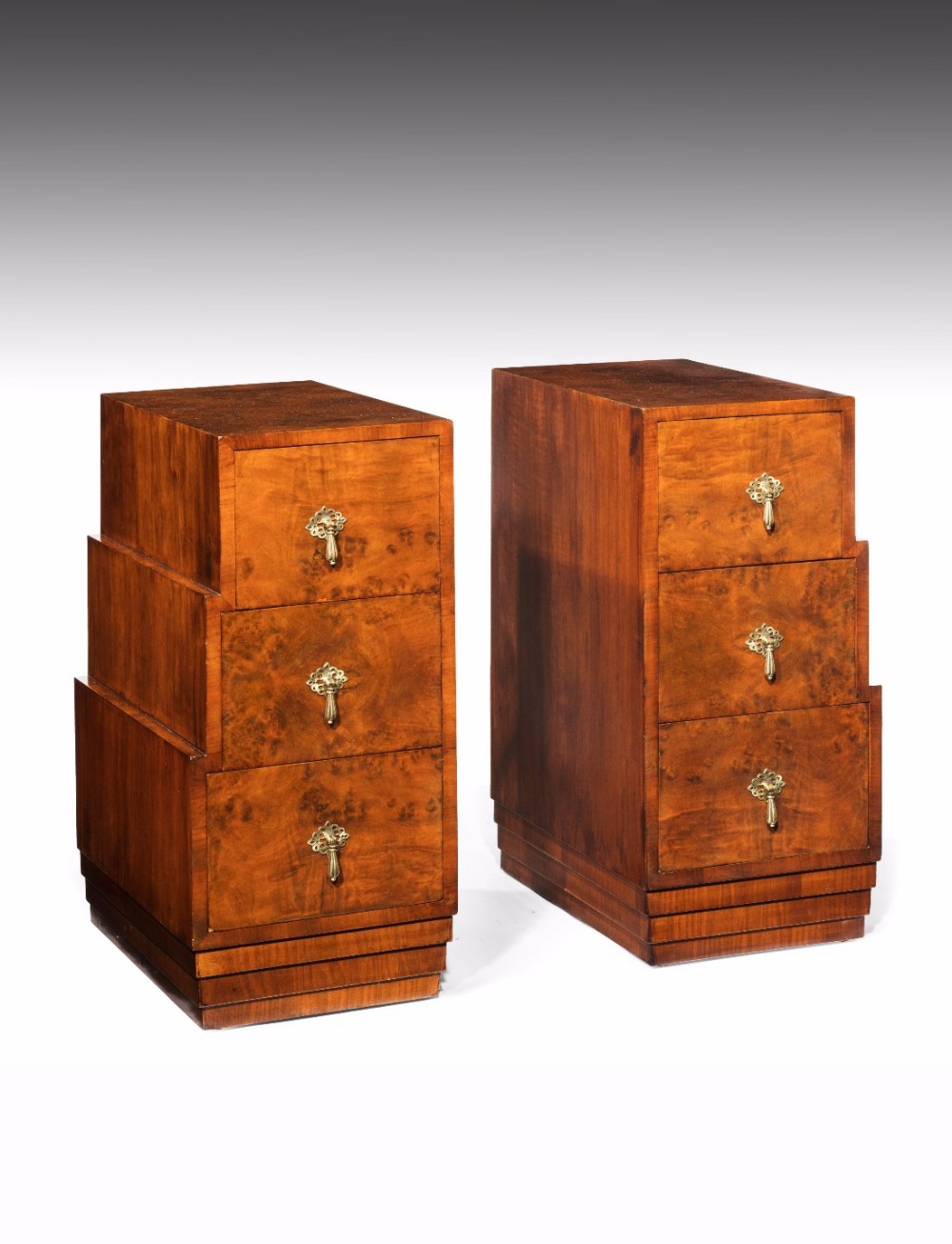A Pair of Stepped Art Deco Bedside Cabinets