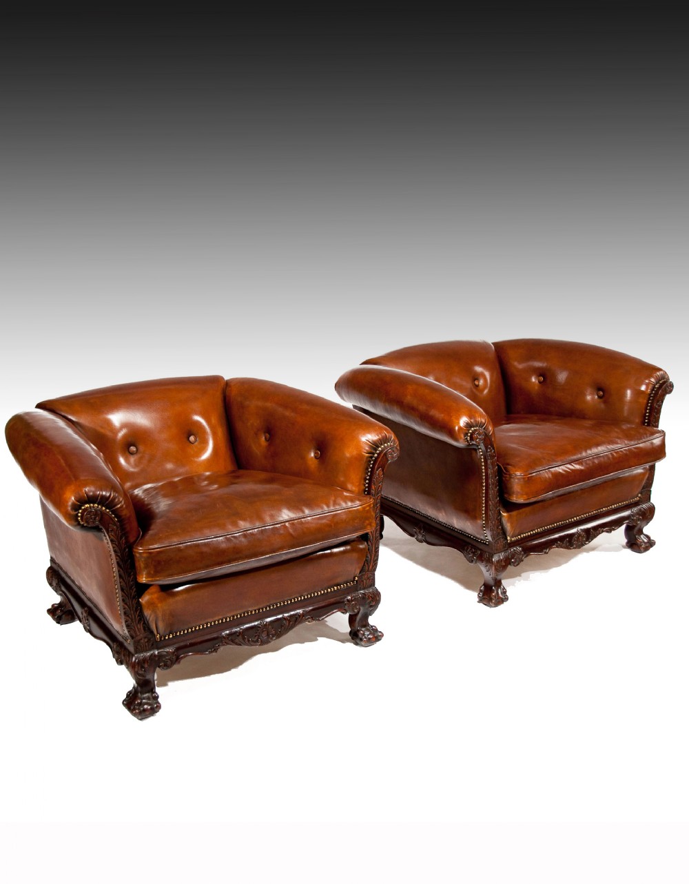Superb Pair of 19th Century Mahogany Leather Armchairs