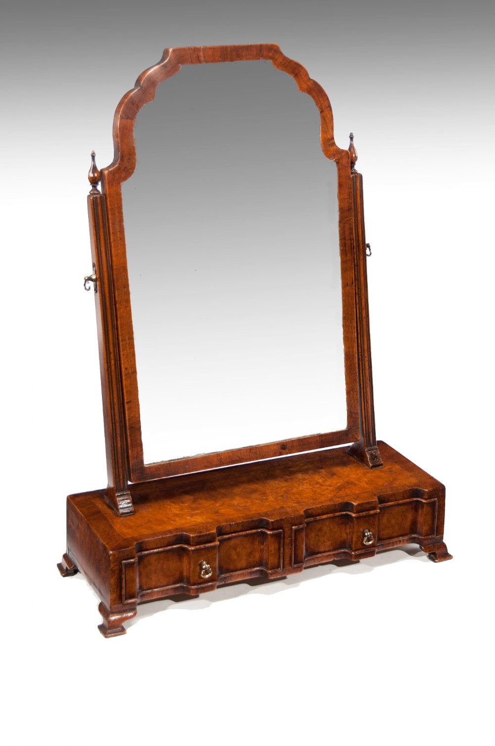 A Fine Quality Antique Burr Walnut Shaped Front Dressing -Toilet Mirror
