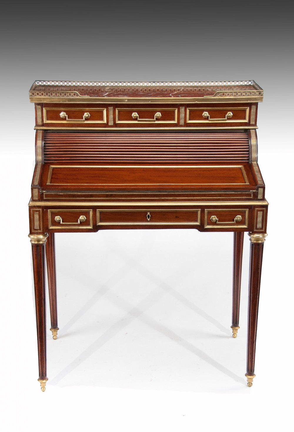 Fine Louis XVI Style Mahogany and Brass Tambour Ladies Writing Desk 