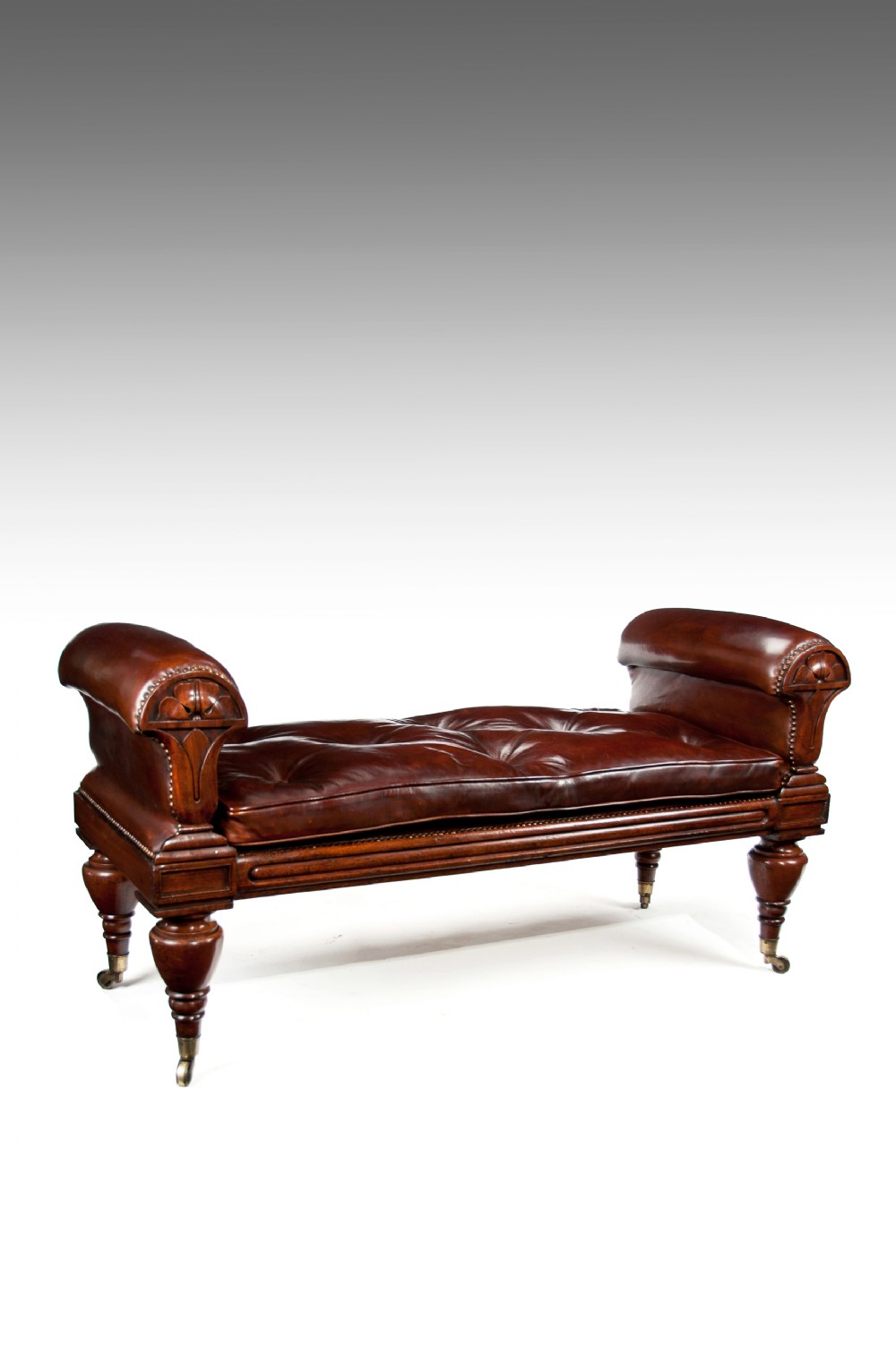 Rare William IV Mahogany and Leather Window Seat After John Taylor