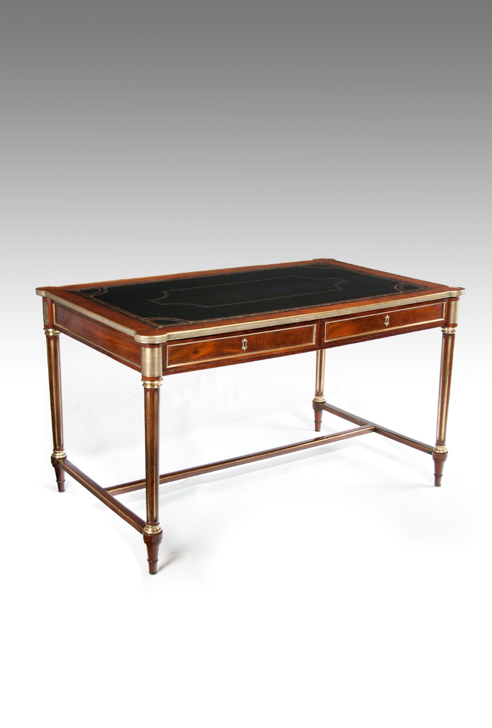 Elegant 19thC French Mahogany and Brass Antique Writing Table Louis XVI Manner