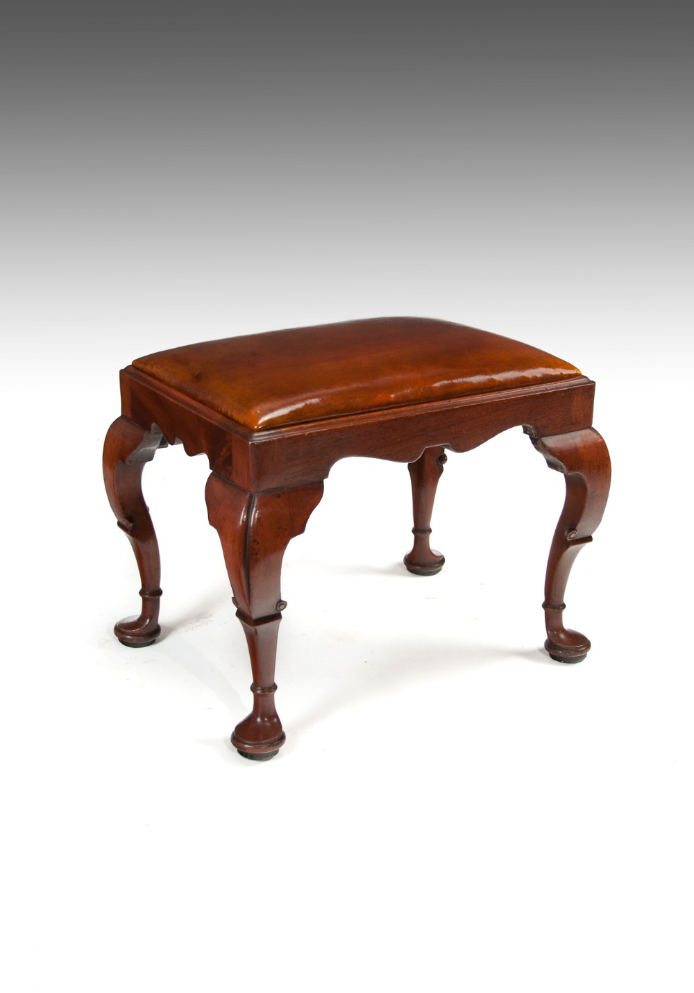 Quality Late Victorian Walnut and Leather Cabriole Legged Stool