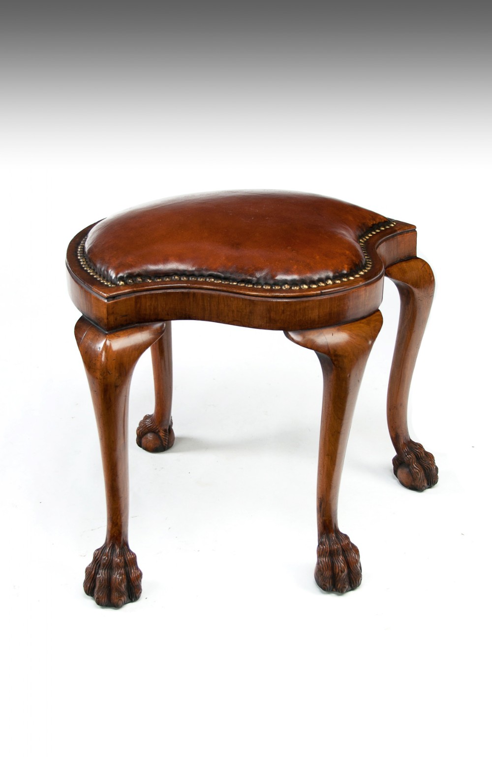 Unusual Antique Walnut Shaped Leather Dressing Stool