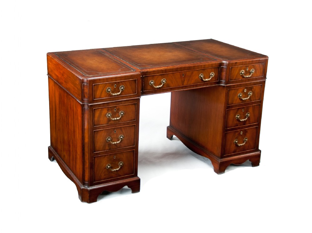 Antique Mahogany Shaped Front Pedestal Writing Desk