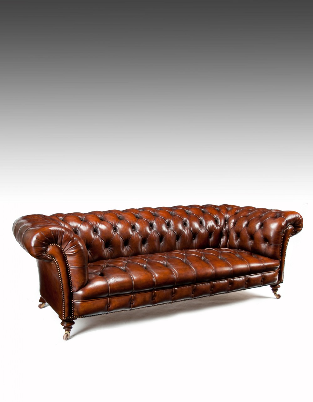 Victorian James Jas Shoolbred Leather Walnut Chesterfield Fully Stamped