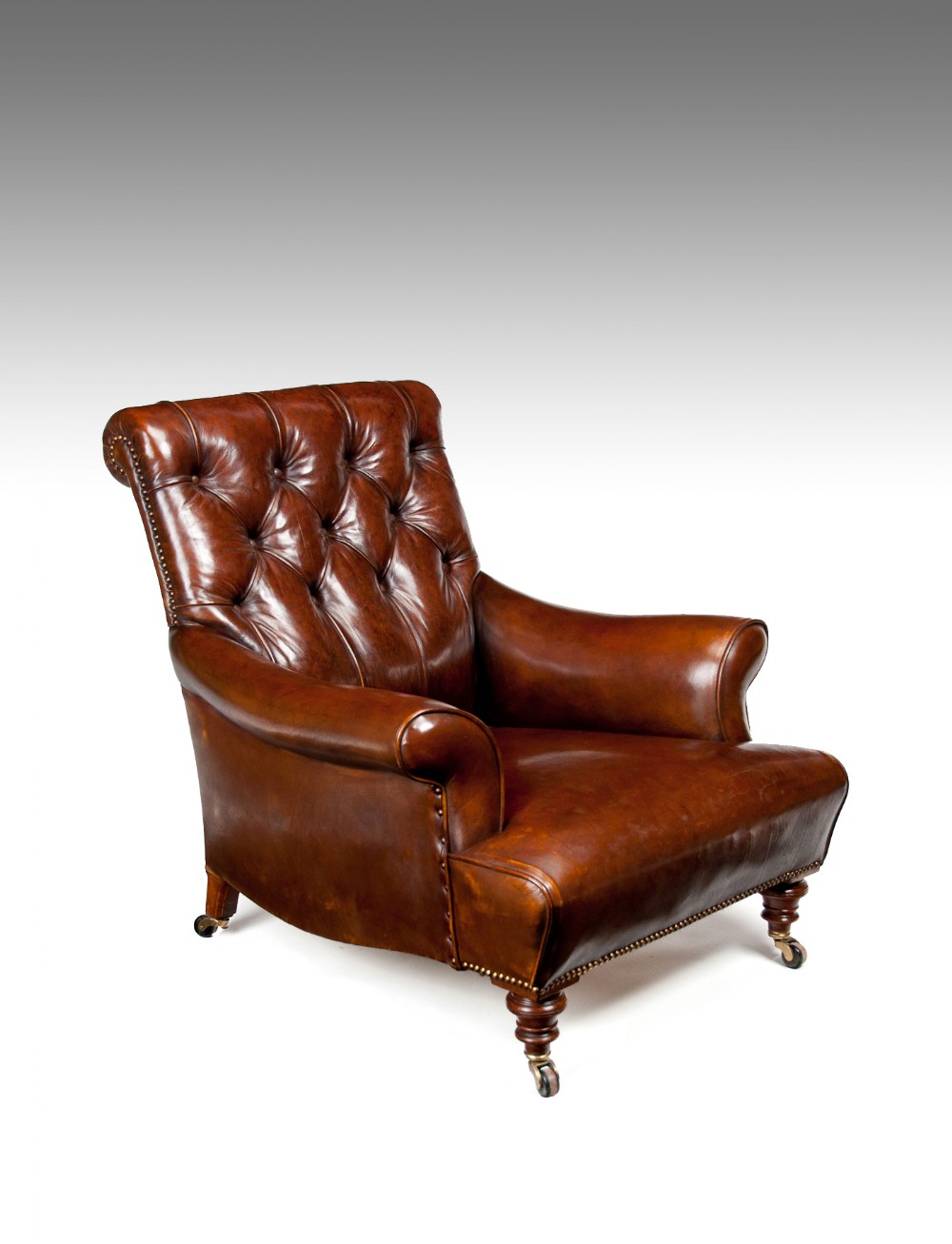 19th Century Victorian Walnut Leather Armchair Shoolbred