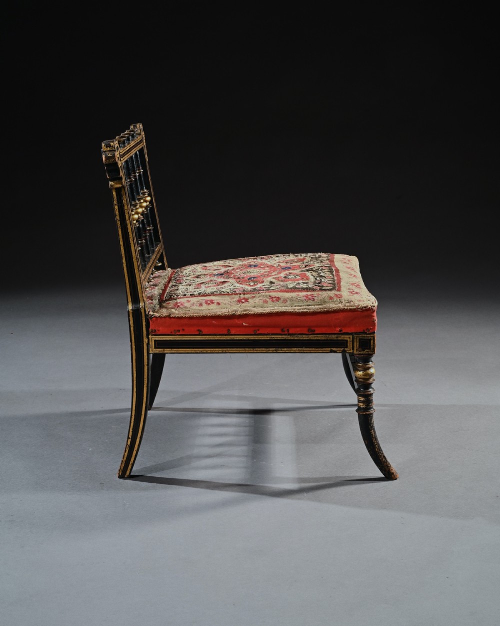 Superb Aesthetic Movement Ebonised Slipper Chair With Original Needle Work Upholstery View IV