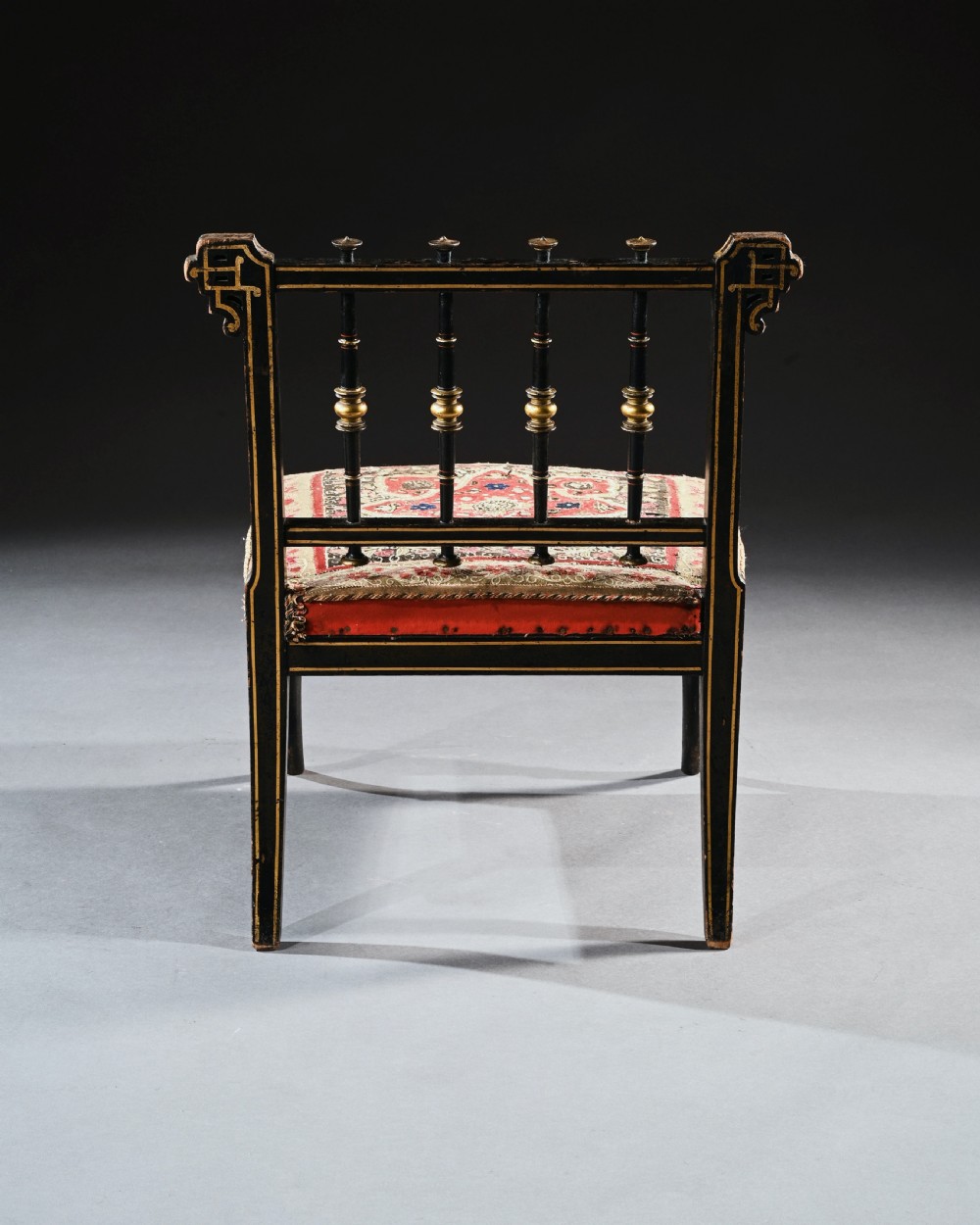 Superb Aesthetic Movement Ebonised Slipper Chair With Original Needle Work Upholstery View V