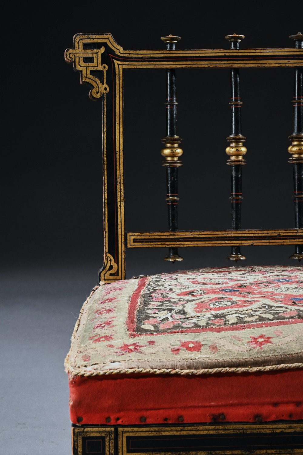 Superb Aesthetic Movement Ebonised Slipper Chair With Original Needle Work Upholstery View VIII
