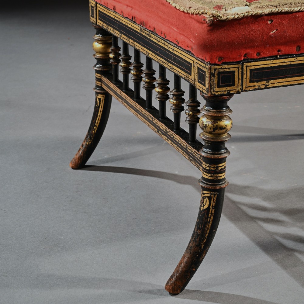 Superb Aesthetic Movement Ebonised Slipper Chair With Original Needle Work Upholstery View X