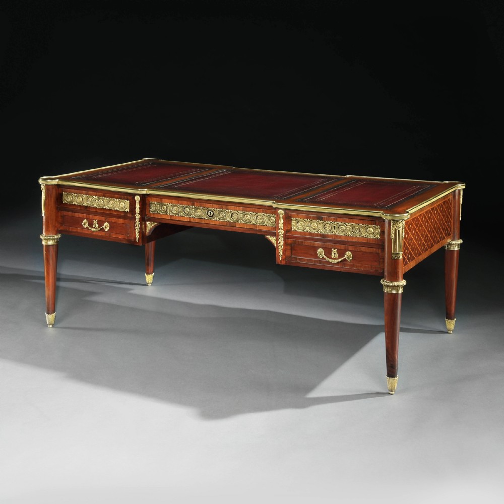Gilt Bronze Mounted Mahogany Bureau Plat Louis XVI Style Stamped Fournier View II