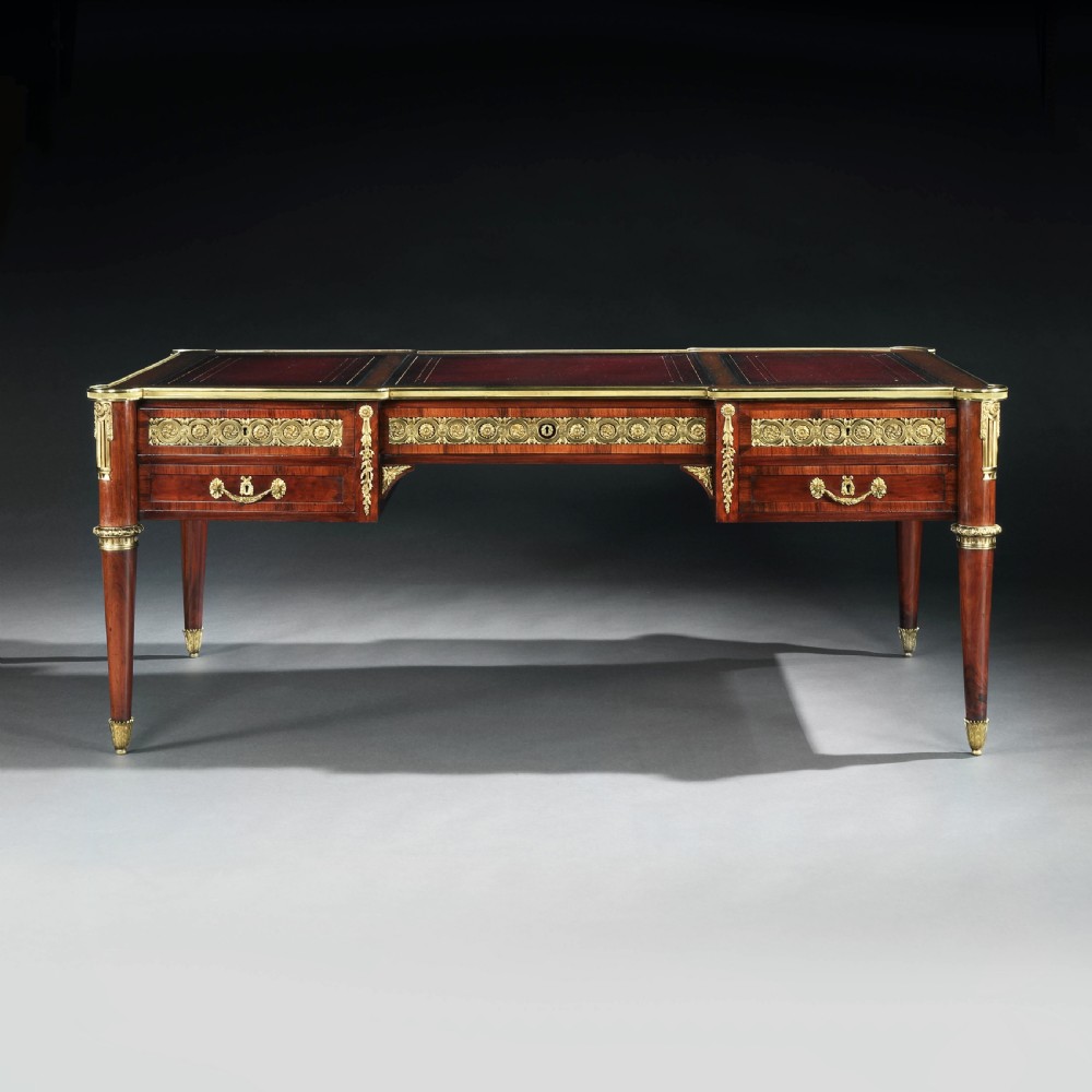 Gilt Bronze Mounted Mahogany Bureau Plat Louis XVI Style Stamped Fournier View IV