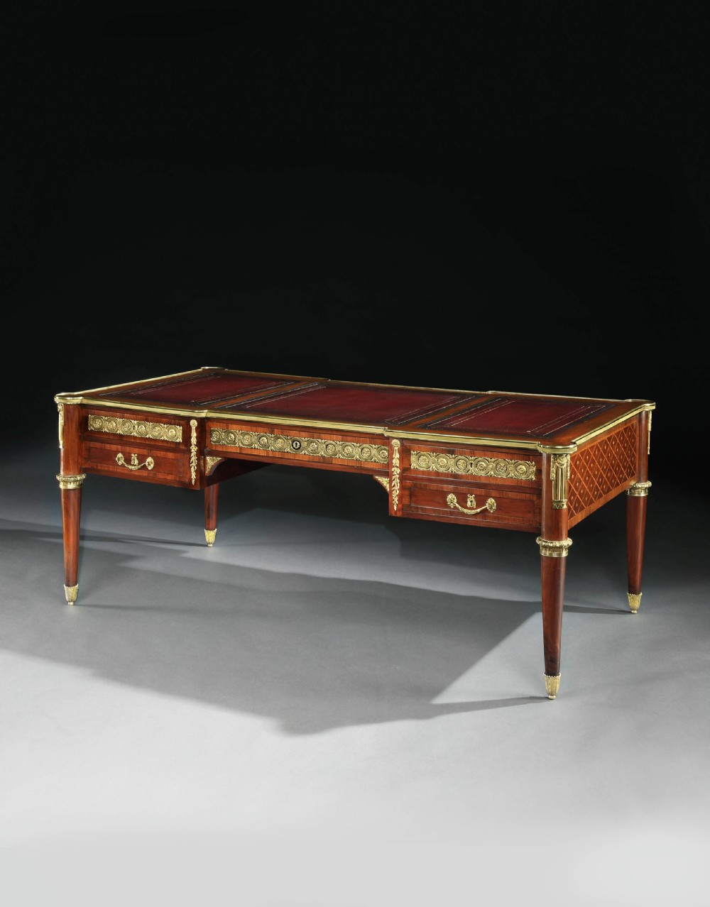 Gilt Bronze Mounted Mahogany Bureau Plat Louis XVI Style Stamped Fournier View VIII