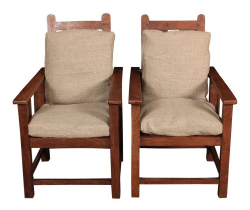 PAIR OF SOLID OAK RECLINING CHILDRENS ARMCHAIRS - ADDITIONAL PHOTO 1