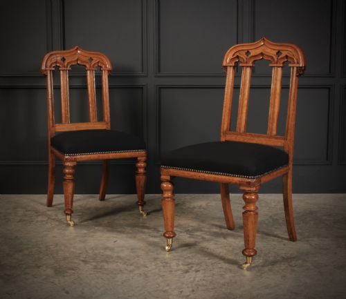 Pair of Victorian Gothic Oak Chairs