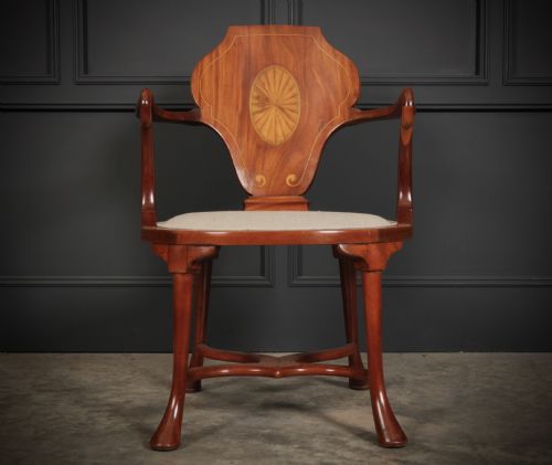 EDWARDIAN INLAID MAHOGANY ARMCHAIR - ADDITIONAL PHOTO 5