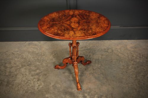 INLAID FIGURED WALNUT OCCASIONAL WINE TABLE