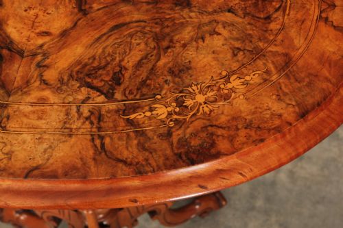 INLAID FIGURED WALNUT OCCASIONAL WINE TABLE - ADDITIONAL PHOTO 4