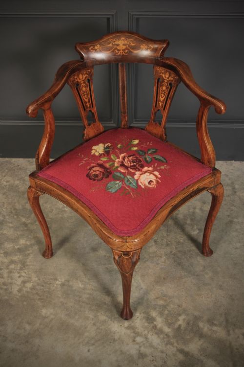 MARQUETRY INLAID ROSEWOOD CORNER CHAIR - ADDITIONAL PHOTO 2