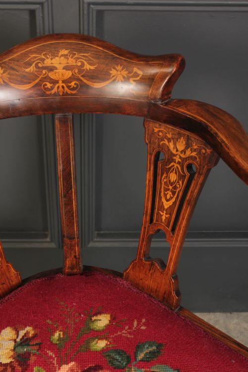 MARQUETRY INLAID ROSEWOOD CORNER CHAIR - ADDITIONAL PHOTO 3