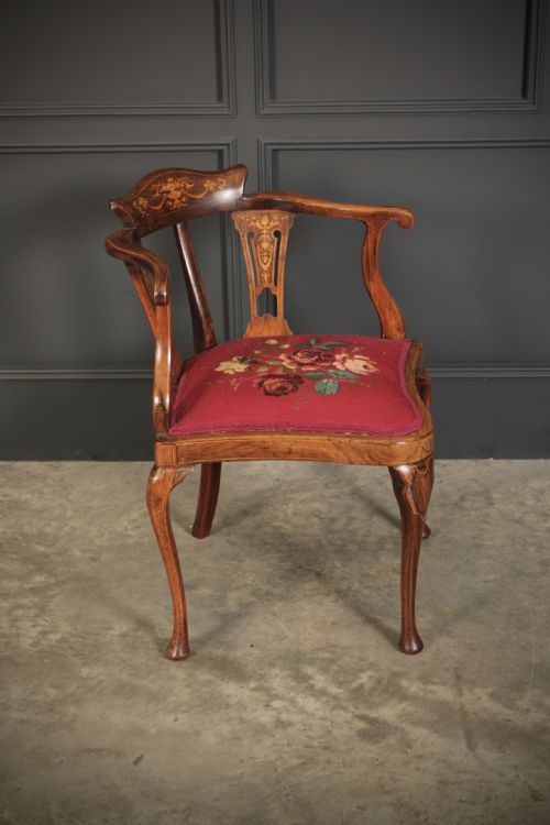 MARQUETRY INLAID ROSEWOOD CORNER CHAIR - ADDITIONAL PHOTO 5
