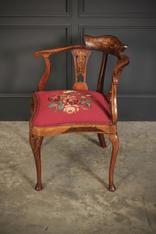 MARQUETRY INLAID ROSEWOOD CORNER CHAIR - ADDITIONAL PHOTO 7