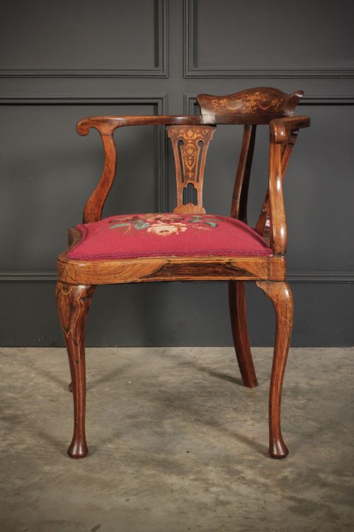MARQUETRY INLAID ROSEWOOD CORNER CHAIR - ADDITIONAL PHOTO 8