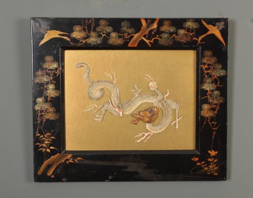 Oriental Bone Dragon in Chinoiserie Lacquered Frame