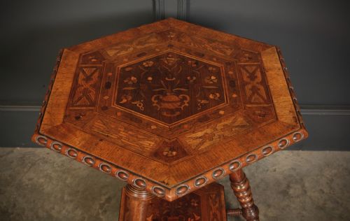 WALNUT MARQUETRY INLAID HEXAGONAL OCCASIONAL TABLE - ADDITIONAL PHOTO 1