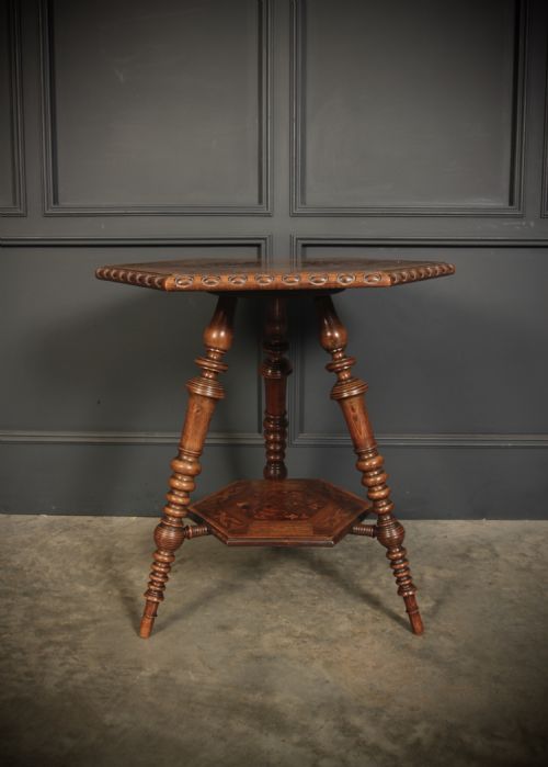 WALNUT MARQUETRY INLAID HEXAGONAL OCCASIONAL TABLE - ADDITIONAL PHOTO 3