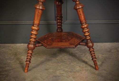 WALNUT MARQUETRY INLAID HEXAGONAL OCCASIONAL TABLE - ADDITIONAL PHOTO 4