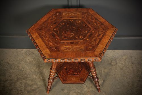 WALNUT MARQUETRY INLAID HEXAGONAL OCCASIONAL TABLE - ADDITIONAL PHOTO 5