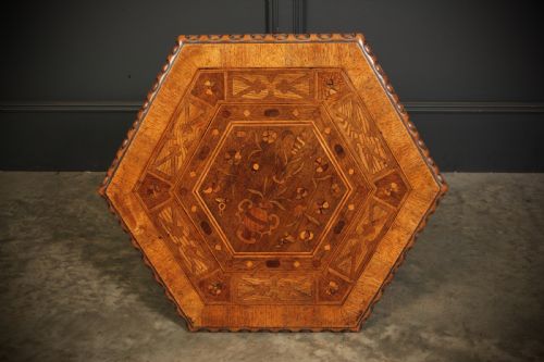 WALNUT MARQUETRY INLAID HEXAGONAL OCCASIONAL TABLE - ADDITIONAL PHOTO 6
