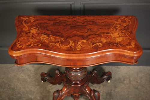 MARQUETRY INLAID FIGURED WALNUT CARD TABLE - ADDITIONAL PHOTO 2