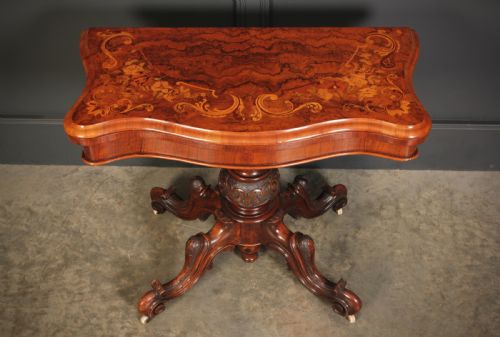 MARQUETRY INLAID FIGURED WALNUT CARD TABLE - ADDITIONAL PHOTO 5