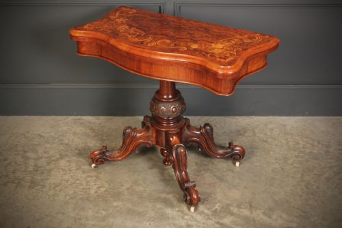 MARQUETRY INLAID FIGURED WALNUT CARD TABLE - ADDITIONAL PHOTO 7